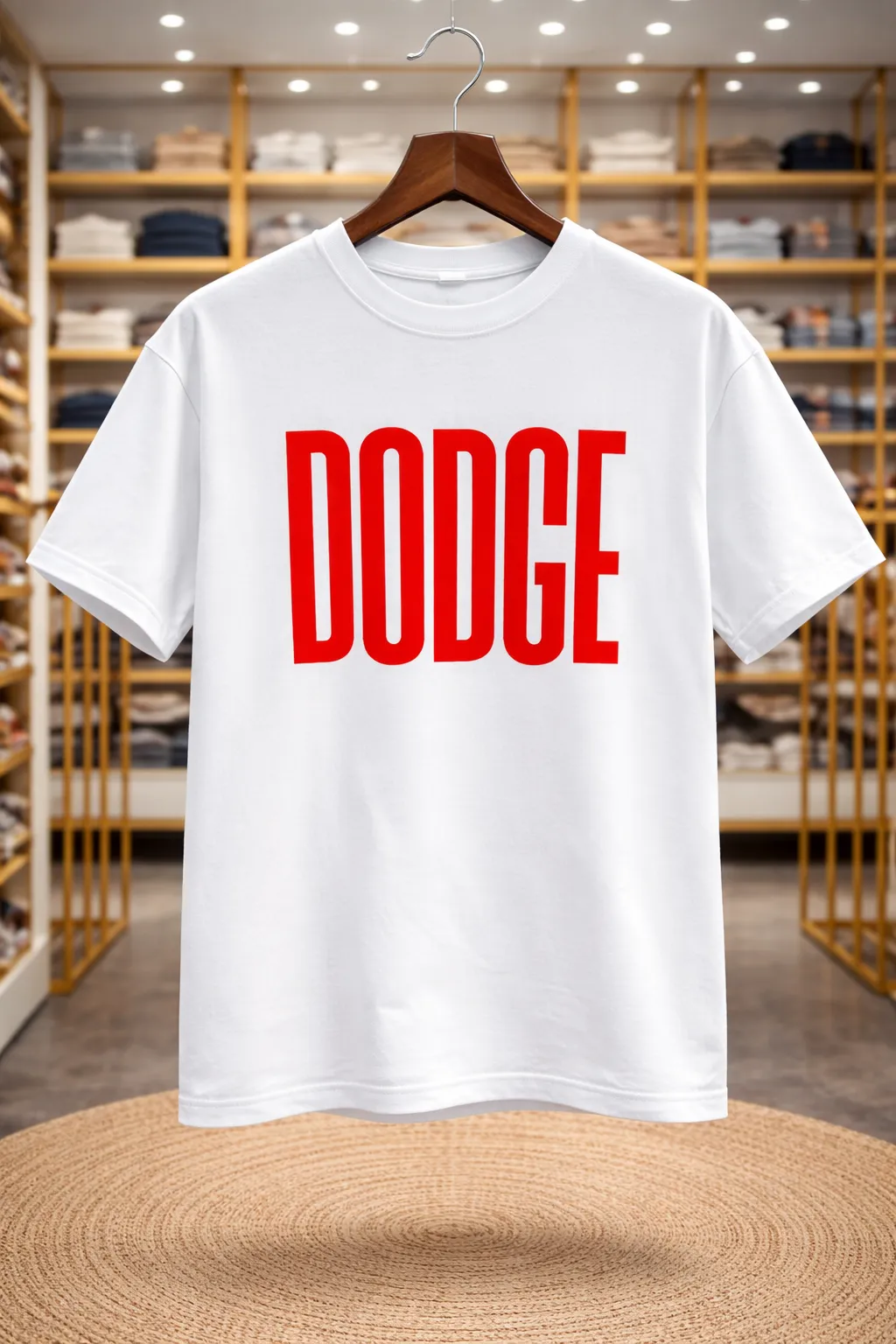 Men's White T-Shirt with Bold Red DODGE Typography